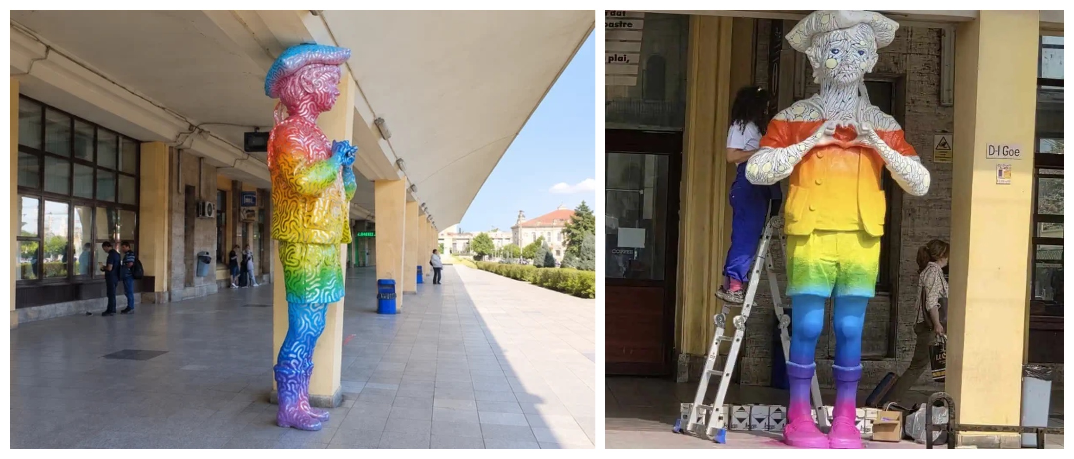 Conflict politic la Ploiești: Statuia Domnului Goe vopsită multicolor stârnește reacții dure din partea PSD