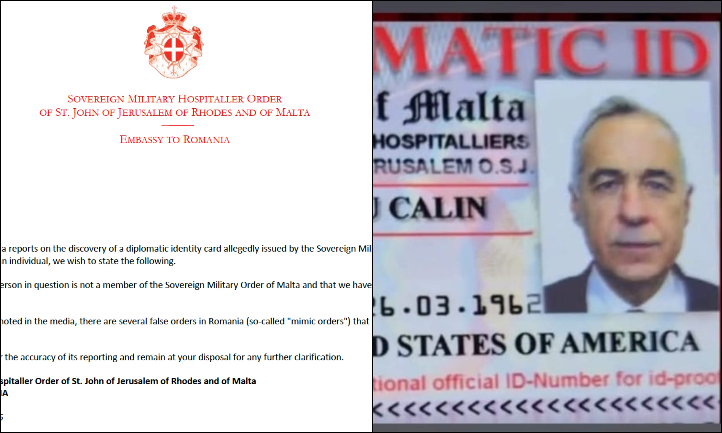 Ambasada Ordinului Suveran de Malta neagă că Călin Georgescu ar fi cavaler al organizației